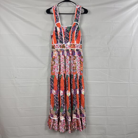 Anthropologie Dress 2P Bhanuni by Jyoti Square Neck Maxi Floral Patchwork Boho - Picture 4 of 16